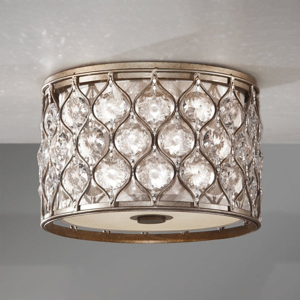 Lucia Flush Crystal Ceiling Light in Burnished Silver