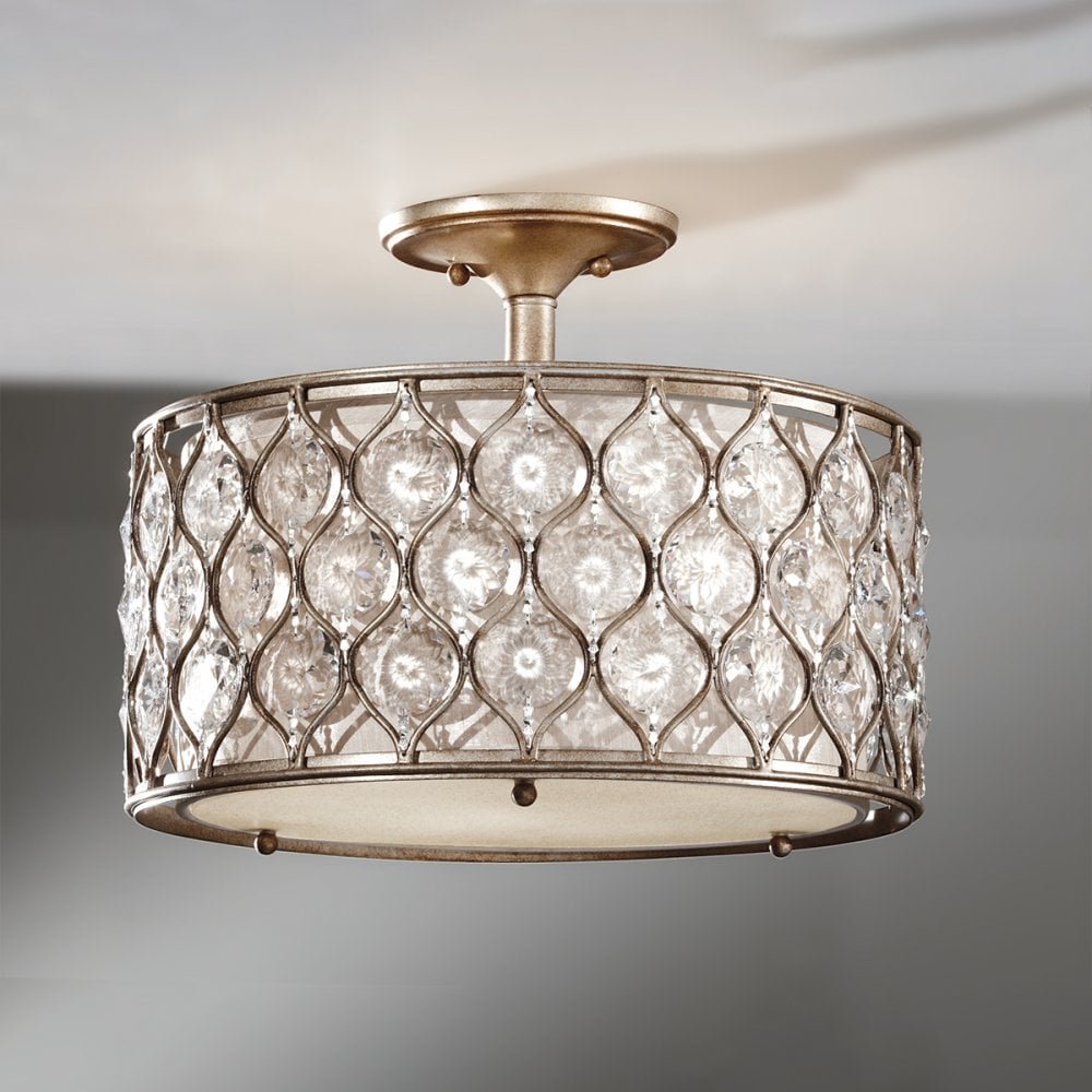 Lucia Semi Flush Crystal Ceiling Light in Burnished Silver