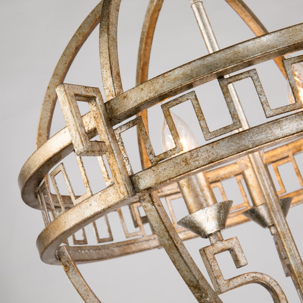 Lemuria Three Light Globe Pendant in Distressed Gold