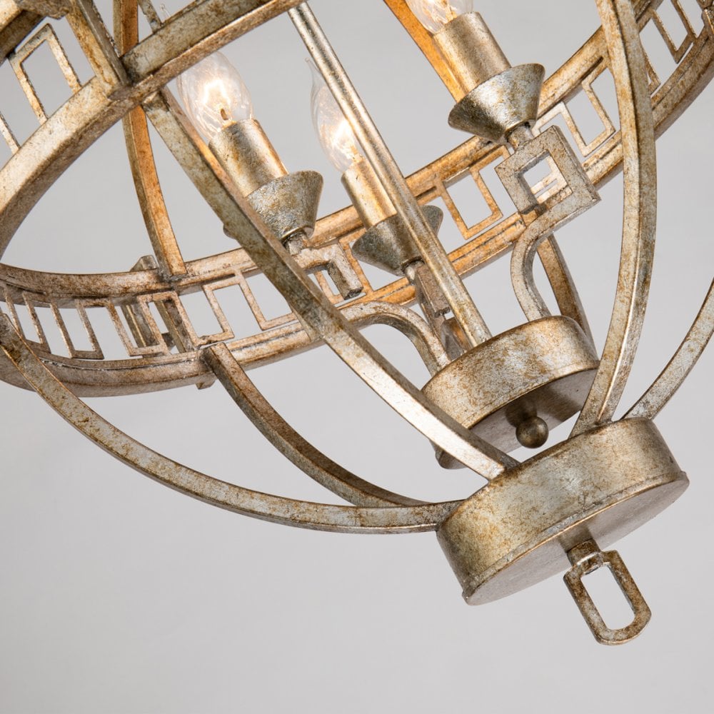 Lemuria Three Light Globe Pendant in Distressed Gold