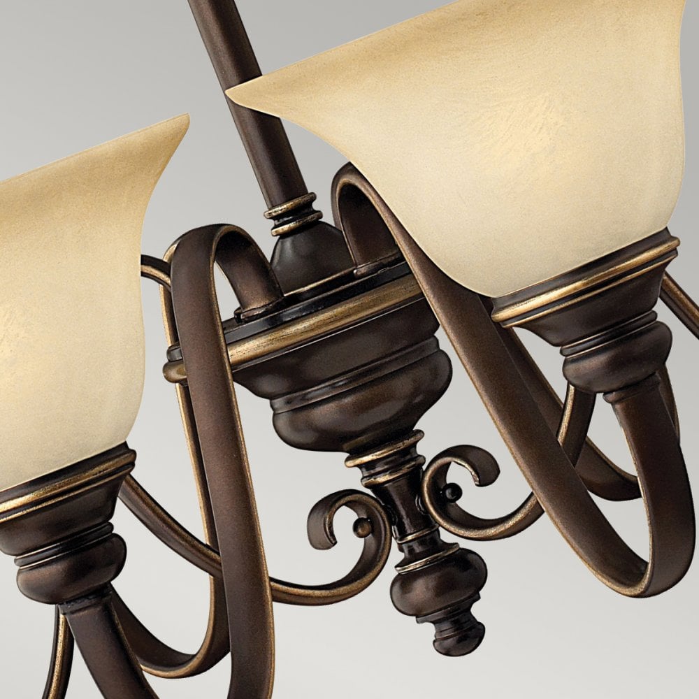 Cello Six Light Chandelier in Antique Bronze & Alabaster Glass