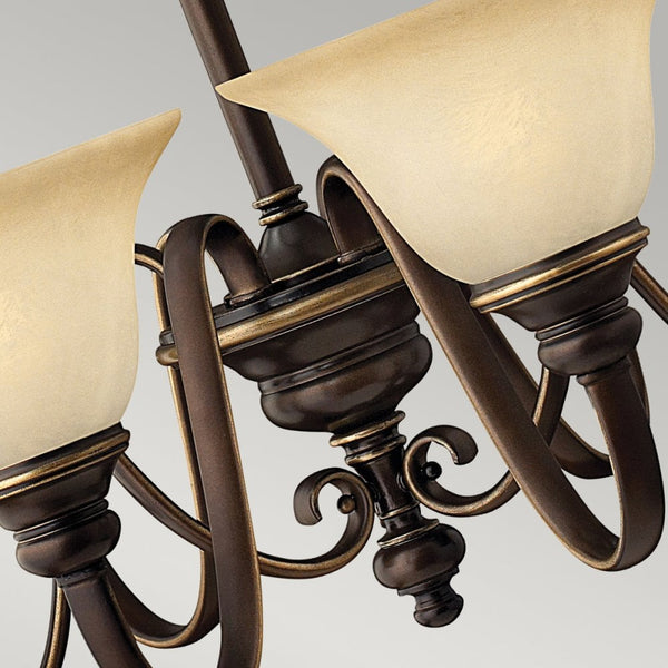 Cello Six Light Chandelier in Antique Bronze & Alabaster Glass