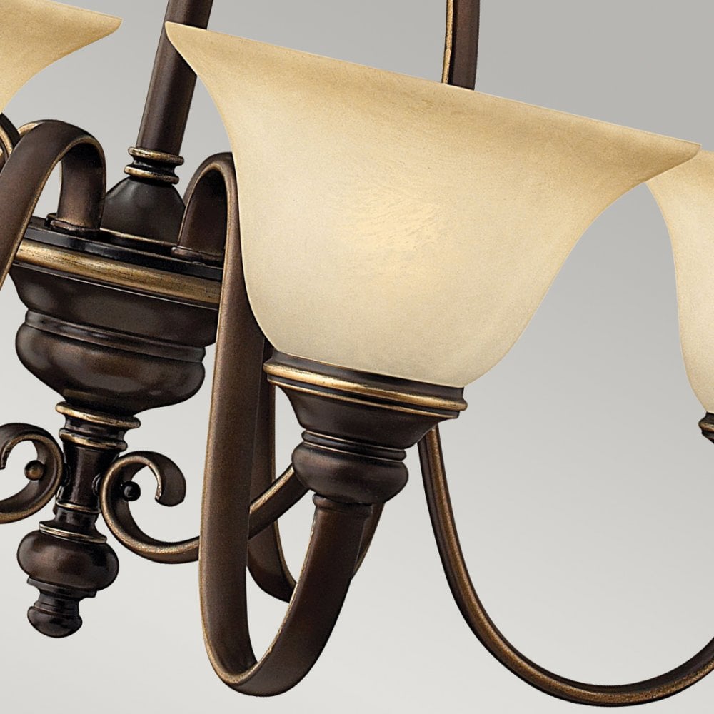 Cello Six Light Chandelier in Antique Bronze & Alabaster Glass