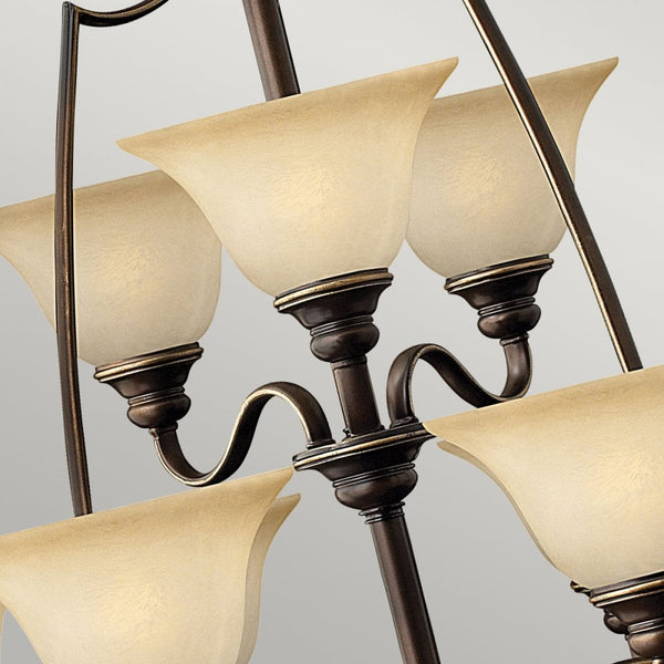 Cello Fifteen Light Chandelier in Antique Bronze & Alabaster Glass