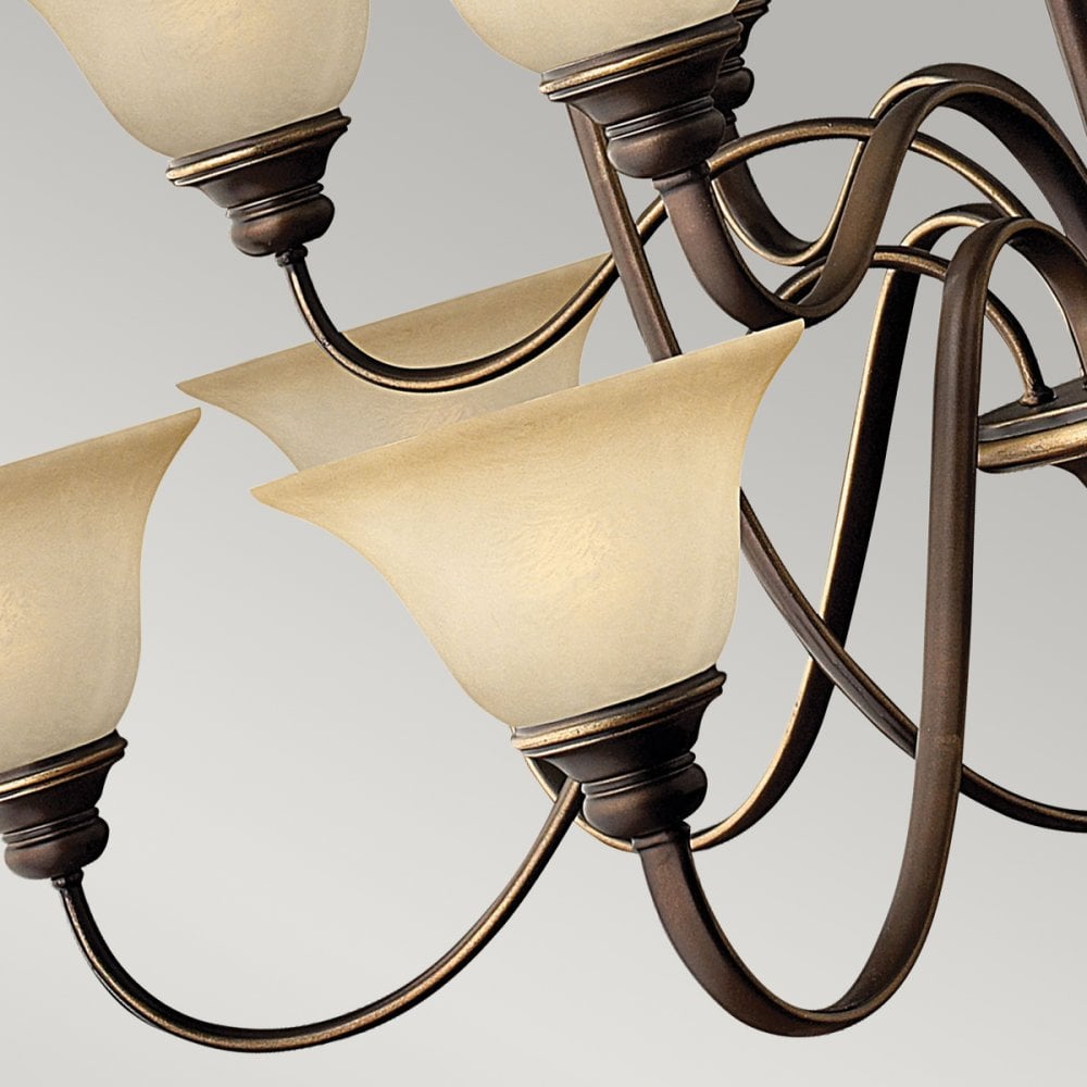 Cello Fifteen Light Chandelier in Antique Bronze & Alabaster Glass