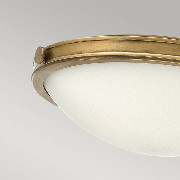 Collier Medium Flush Ceiling Light in Heritage Brass with Opal Glass Diffuser