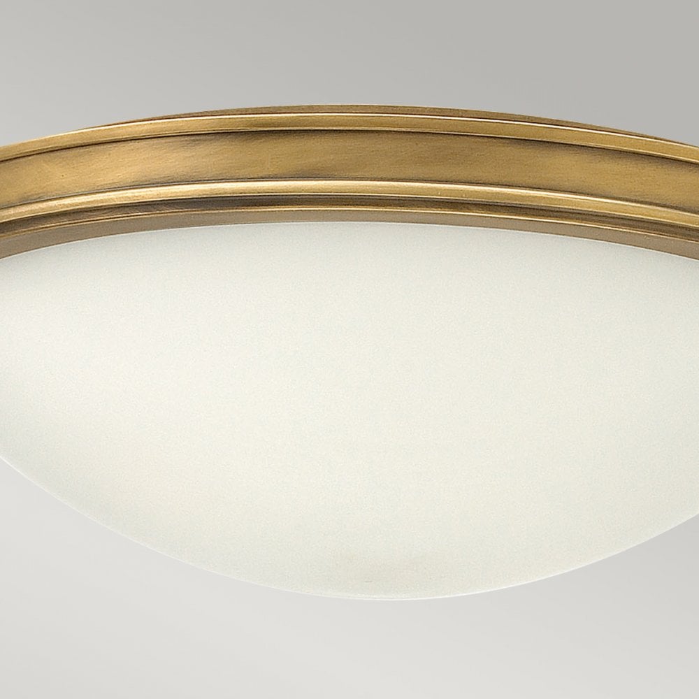 Collier Medium Flush Ceiling Light in Heritage Brass with Opal Glass Diffuser