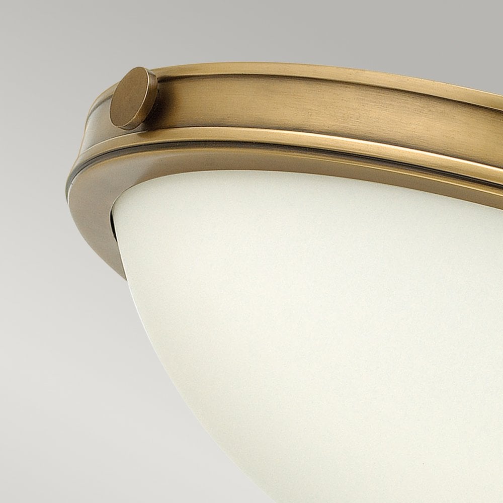 Collier Small Flush Ceiling Light in Heritage Brass with Opal Glass Diffuser