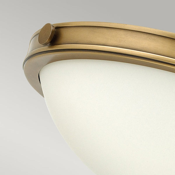 Collier Small Flush Ceiling Light in Heritage Brass with Opal Glass Diffuser