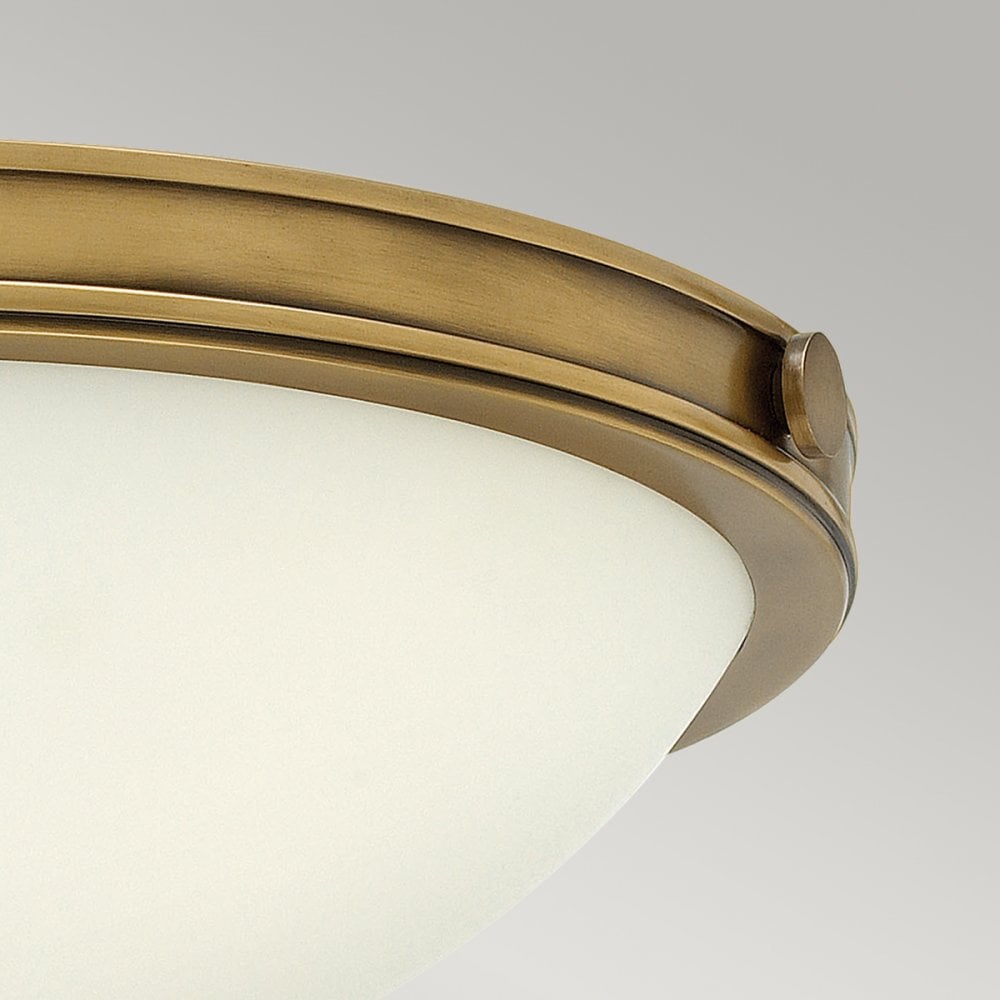 Collier Small Flush Ceiling Light in Heritage Brass with Opal Glass Diffuser