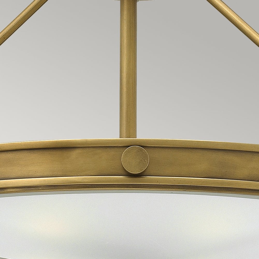 Collier Medium Semi-Flush Ceiling Light in Heritage Brass with Opal Glass Diffuser