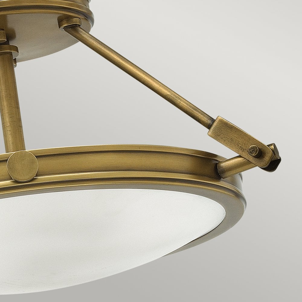 Collier Small Semi-Flush Ceiling Light in Heritage Brass with Opal Glass Diffuser