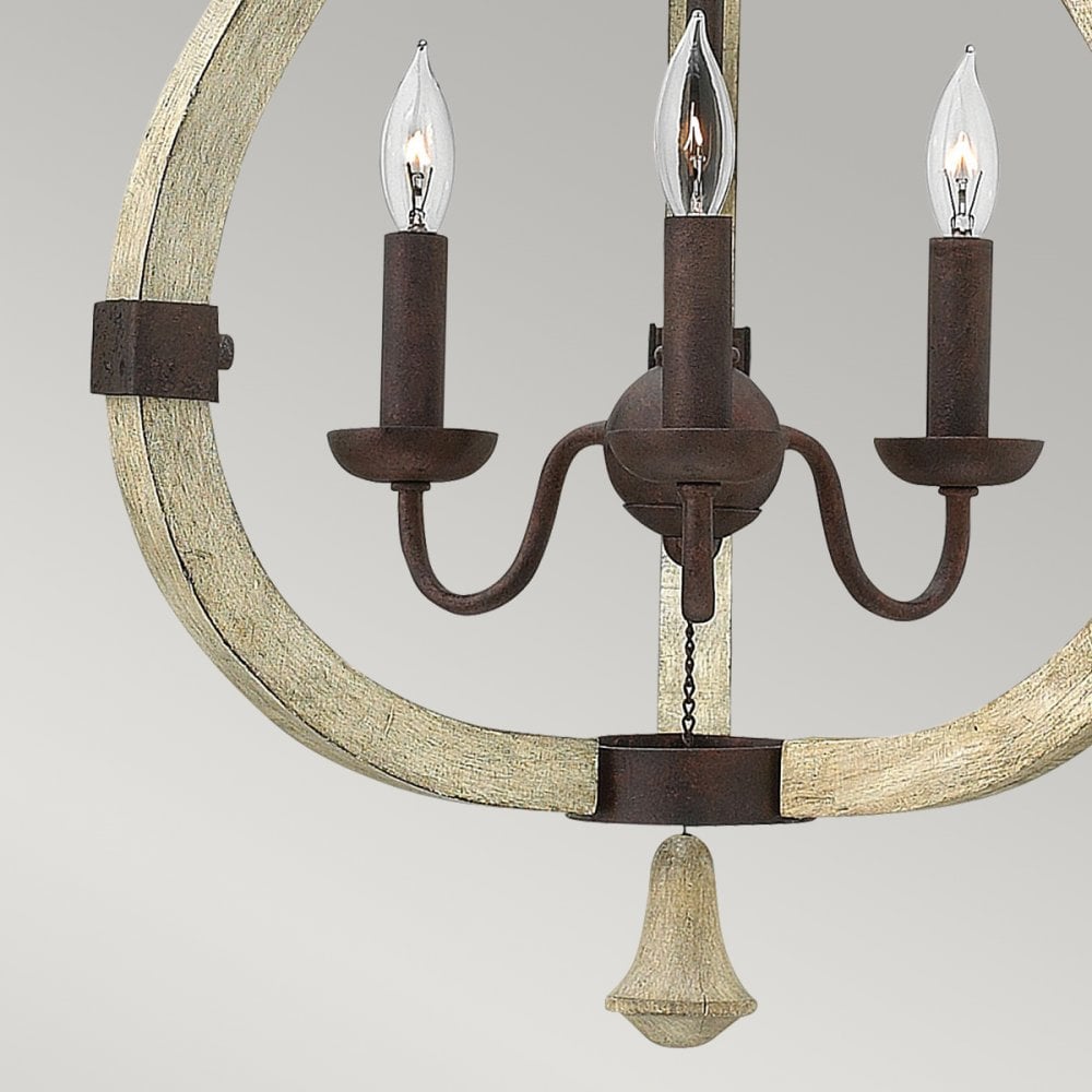 Middlefield Three Light Chandelier in Solid Distressed Wood