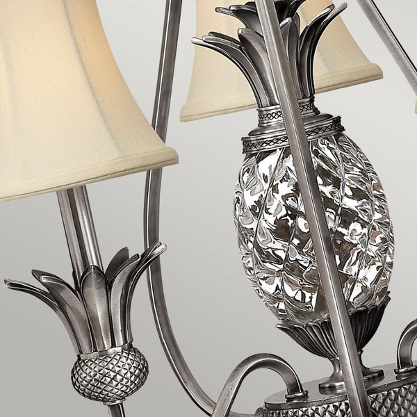 Plantation Three Arm Chandelier in Polished Antique Nickel