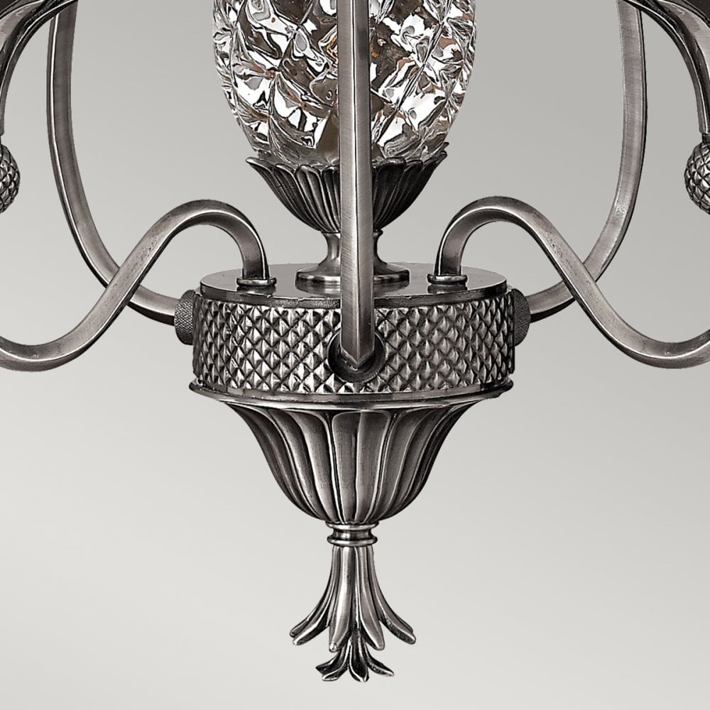 Plantation Three Arm Chandelier in Polished Antique Nickel