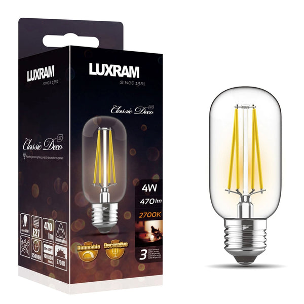 Classic Deco E27 Dimmable Warm White LED 110mm Tube 2700K 4W 300lm