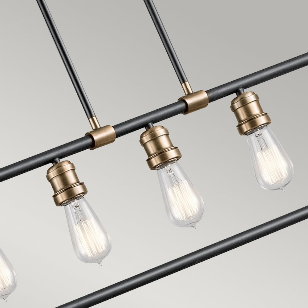 Imahn Five Light Linear Chandelier in Black & Natural Brass