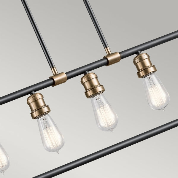 Imahn Five Light Linear Chandelier in Black & Natural Brass