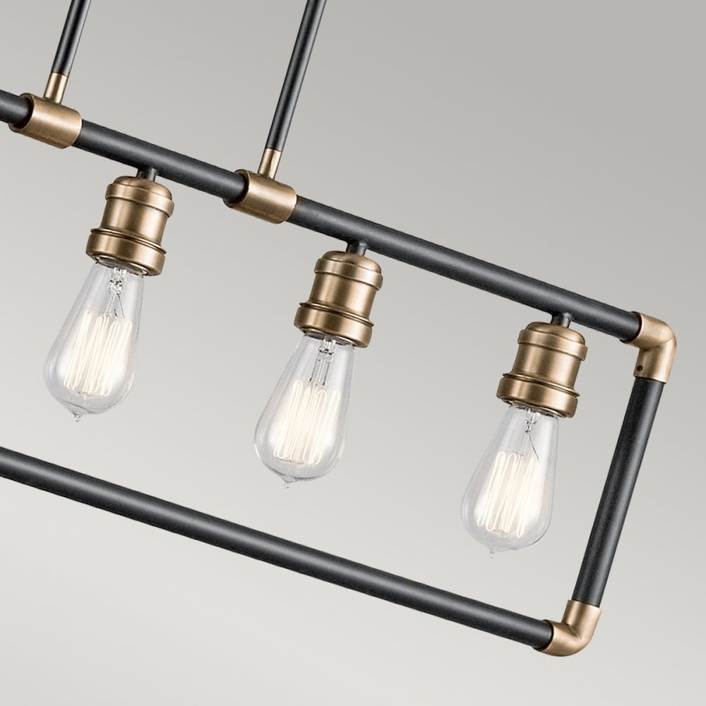 Imahn Five Light Linear Chandelier in Black & Natural Brass