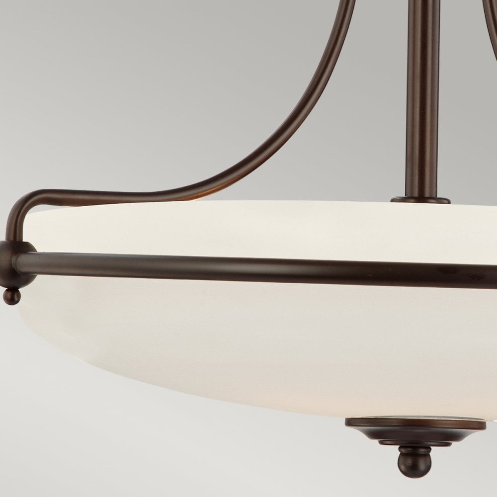 A close-up view of the bottom of the semi-flush ceiling light.