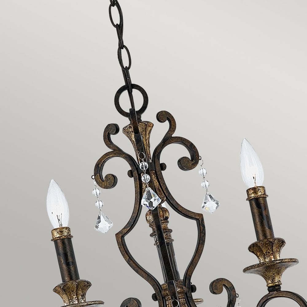 Marquette Three Light Chandelier in Bronze with Gold Highlights