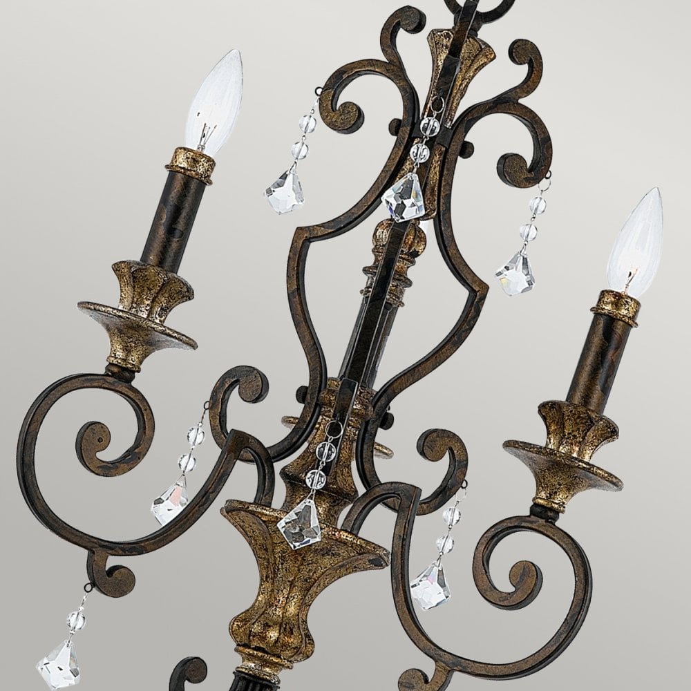 Marquette Three Light Chandelier in Bronze with Gold Highlights