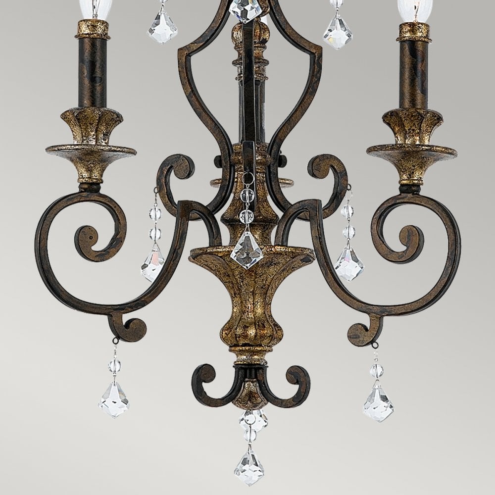 Marquette Three Light Chandelier in Bronze with Gold Highlights