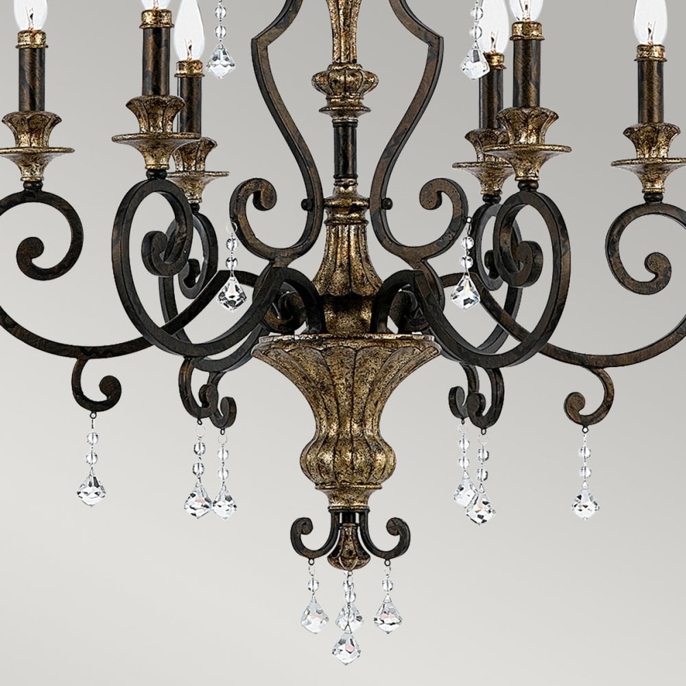 Marquette Six Light Chandelier in Bronze with Gold Highlights