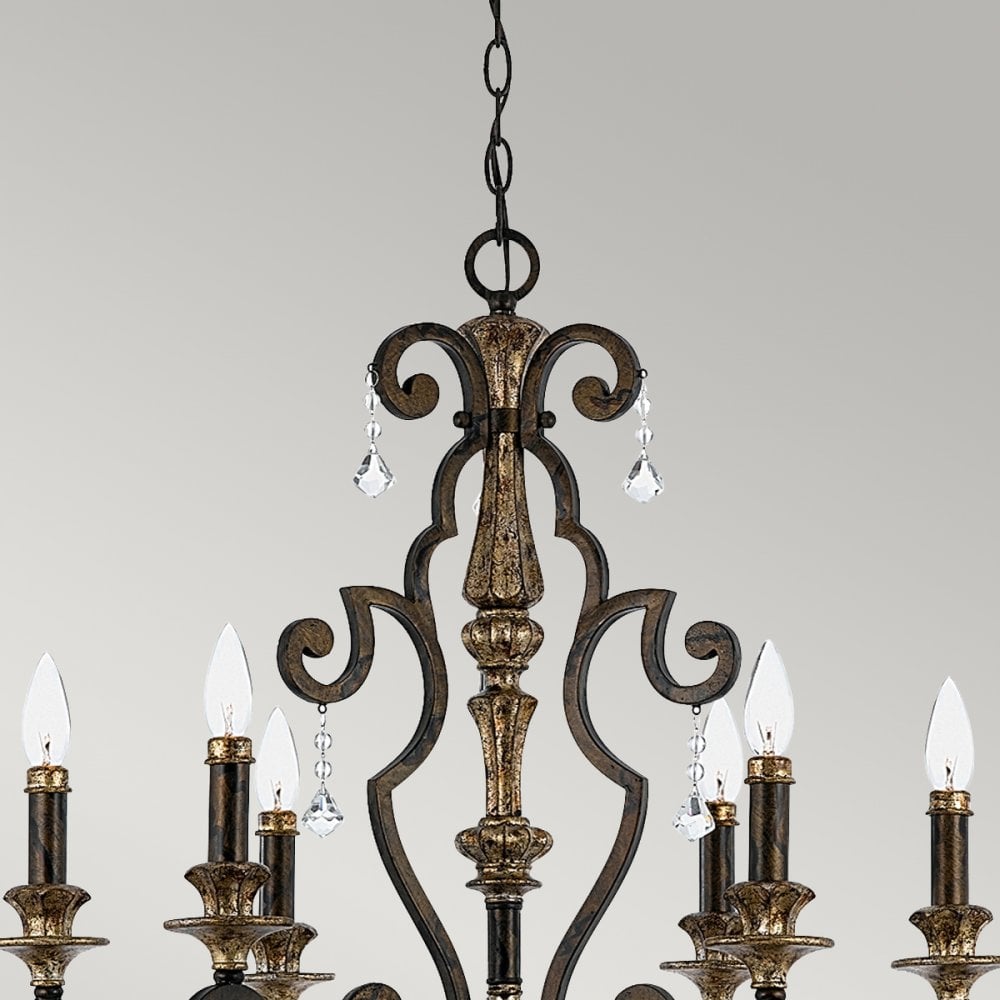 Marquette Six Light Chandelier in Bronze with Gold Highlights
