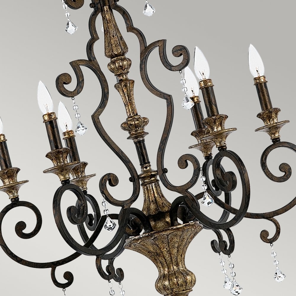 Marquette Six Light Chandelier in Bronze with Gold Highlights