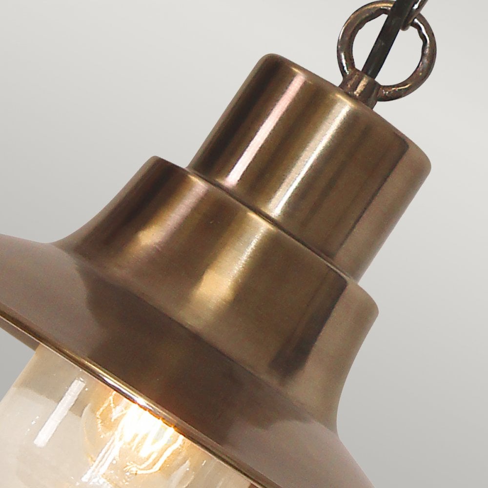 Sheldon Solid Brass Outdoor Pendant Light in Aged Brass