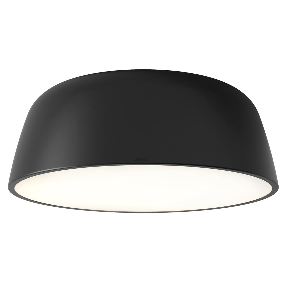 Astro branded black dome-shaped ceiling light with a white illuminated base