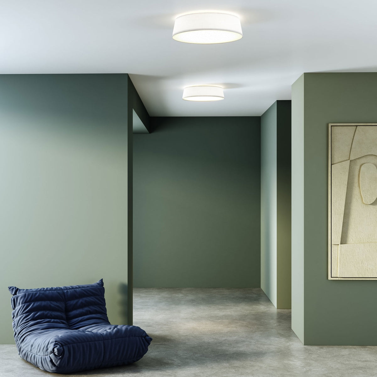 Fife 530mm Ceiling Light with White Fabric Shade