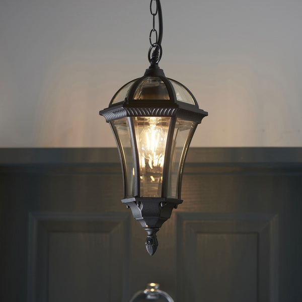 Drayton IP44 Pendant in Matt Black with Clear Glass