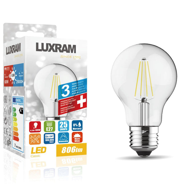 Classic E27 Dimmable Warm White LED GLS 6.5W 3000K 806lm
