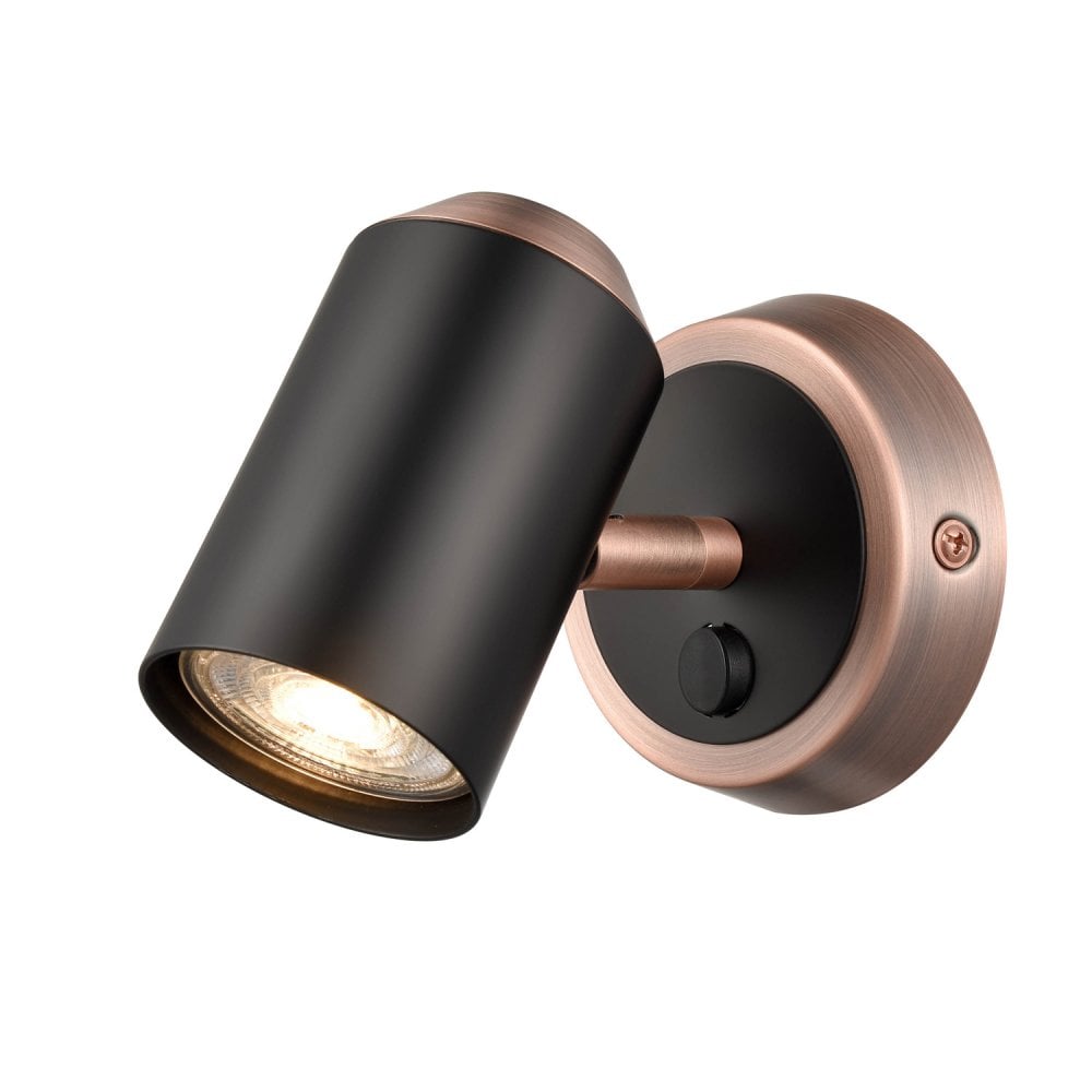 Herston One Lamp Single Switched Spotlight in Black & Brushed Copper