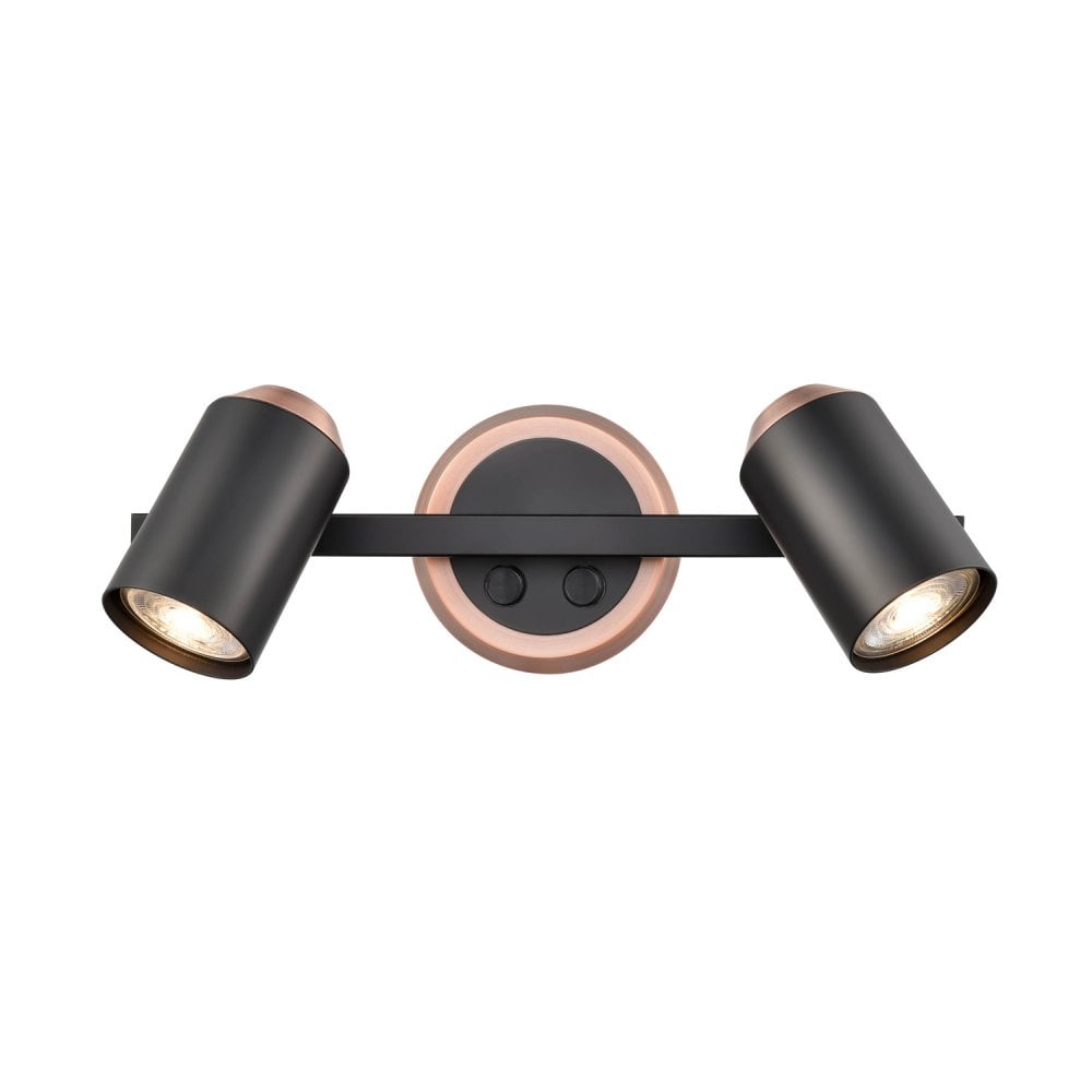 Herston Two Lamp Double Switched Spotlight in Black & Brushed Copper