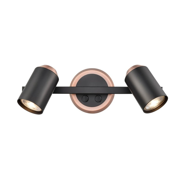 Herston Two Lamp Double Switched Spotlight in Black & Brushed Copper