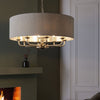 Highclere Eight Light Pendant in Brushed Chrome with Natural Shade