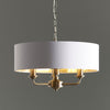 Highclere Three Light Pendant in Antique Brass with Vintage White Shade