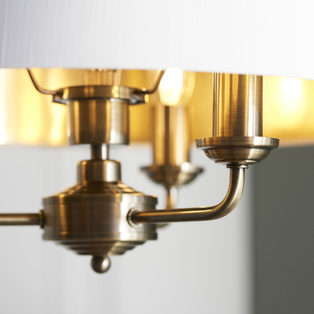 Highclere Three Light Pendant in Antique Brass with Vintage White Shade