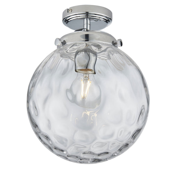 Elston IP44 Semi Flush Light in Chrome & Clear Dimpled Glass