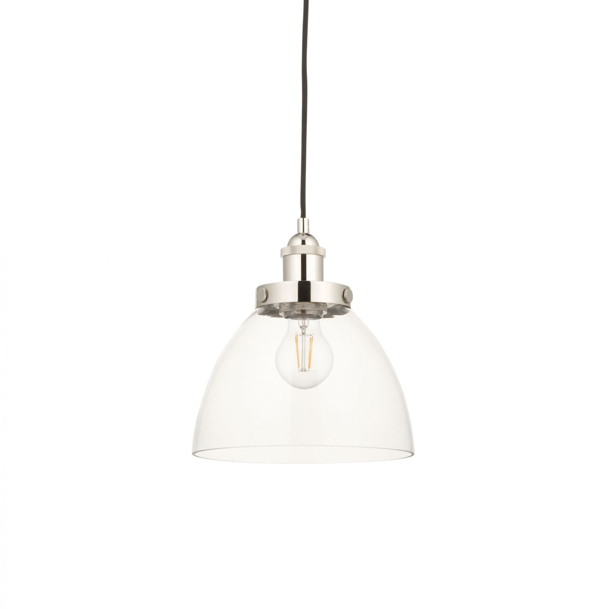 Chickerell Pendant in a Bright Nickel Finish with Clear Glass