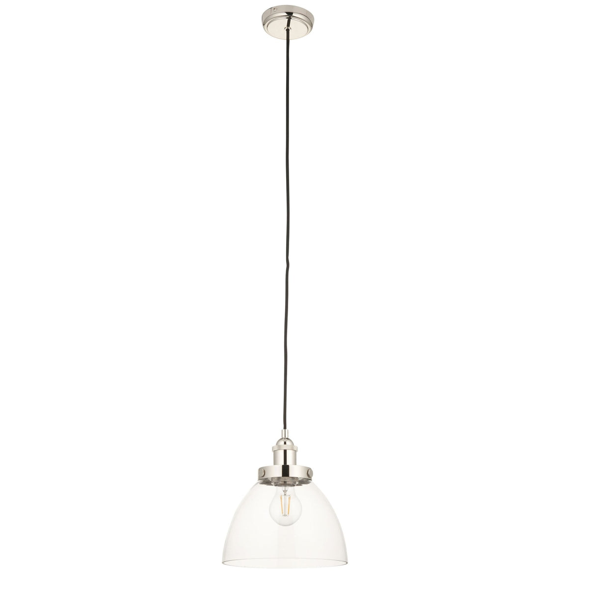 Chickerell Pendant in a Bright Nickel Finish with Clear Glass