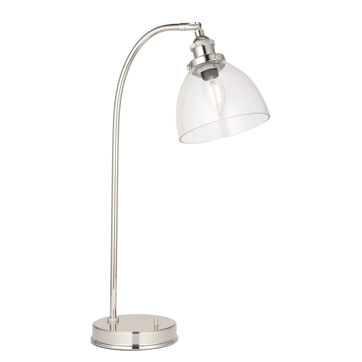 Hansen Table Lamp in a Bright Nickel Finish with Clear Glass
