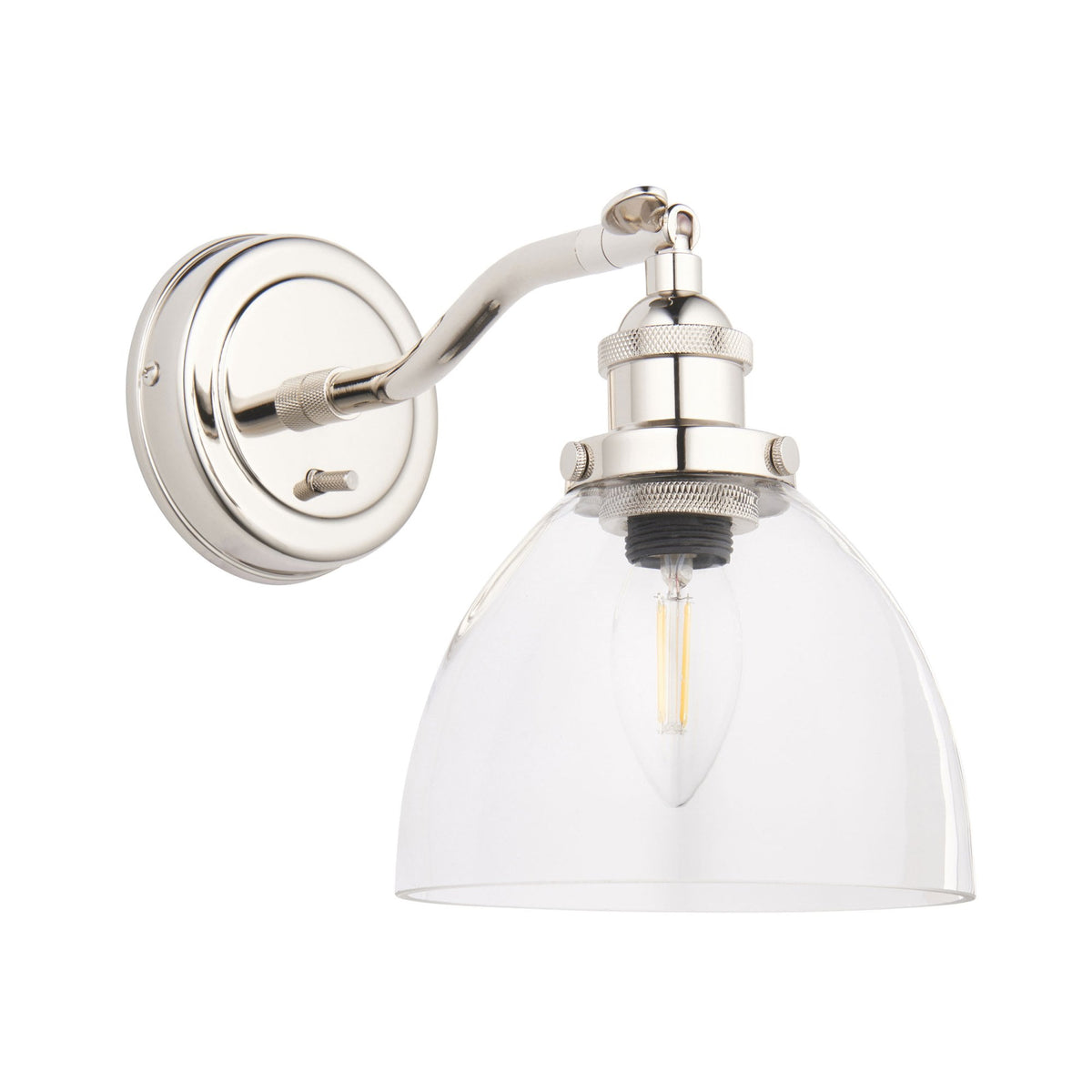 Hansen Switched Wall Light in a Bright Nickel Finish with Clear Glass