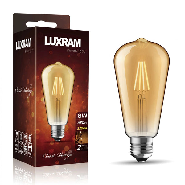 Vintage E27 Rustica Dimmable Extra Warm White Pear Shaped Gold LED 6.5W 2200K 630lm