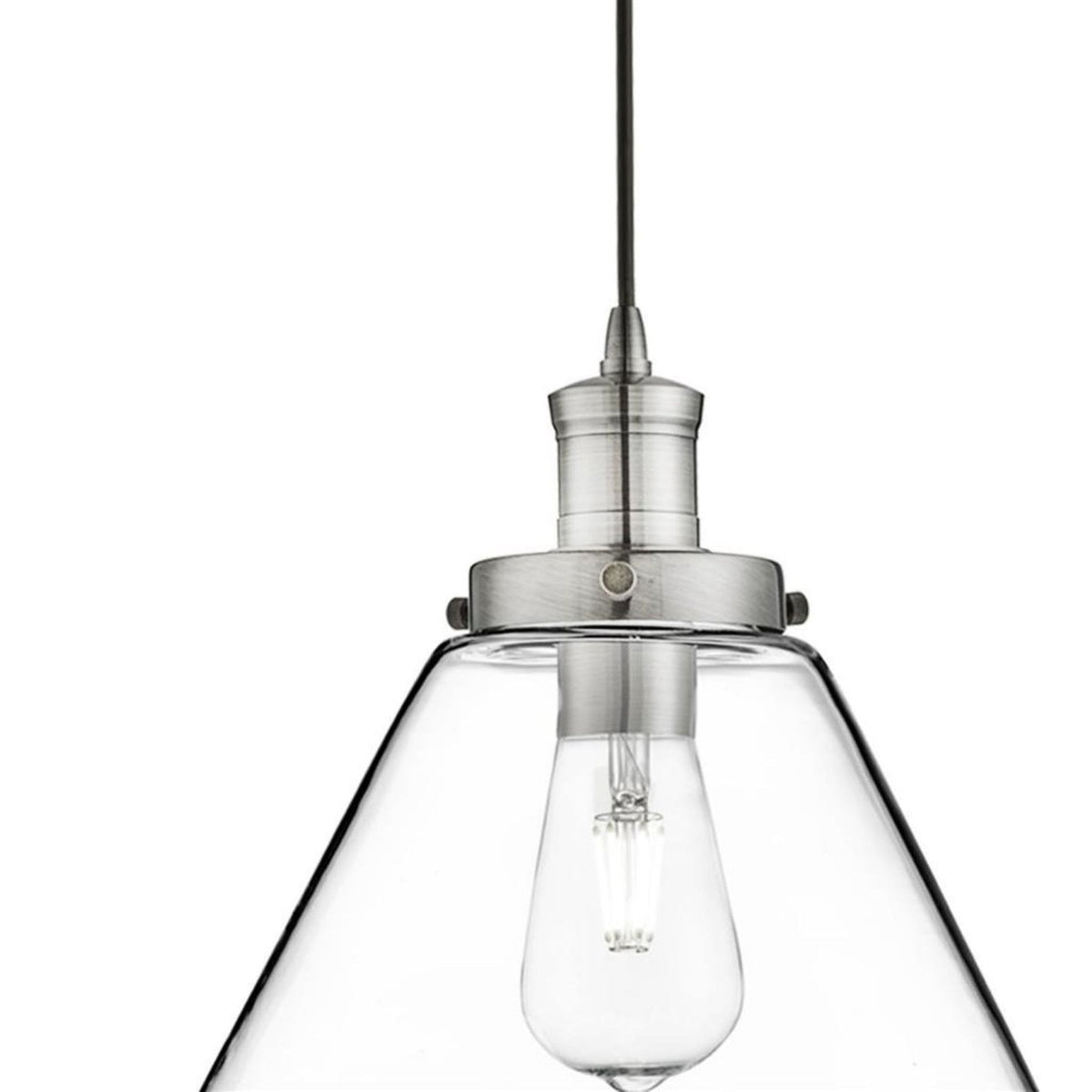 Pyramid Satin Silver Pendant With Clear Glass Shade