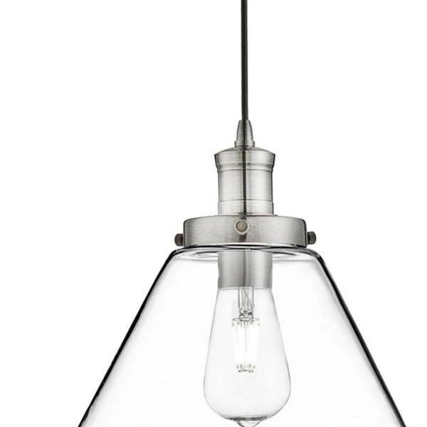 Pyramid Satin Silver Pendant With Clear Glass Shade