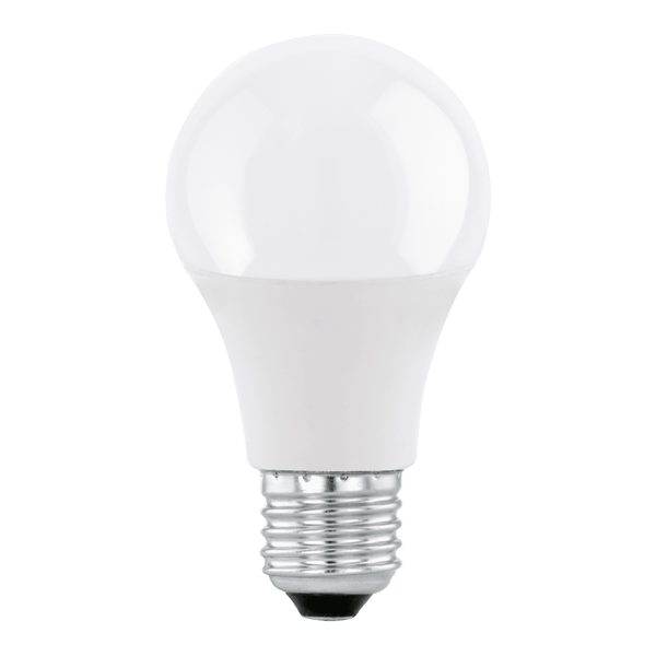 A white LED light bulb with a standard screw base, shown against a green background.